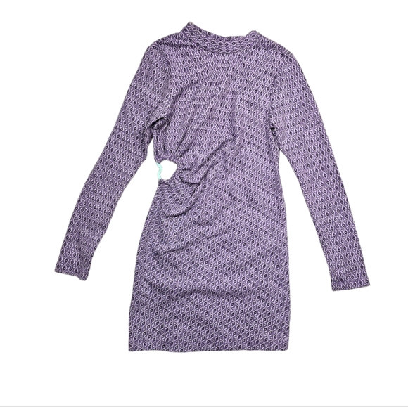 🌞ZARA Jaquard Long Sleeve Cut-out Open Back Mini Dress Purple Retro Geometric - Picture 9 of 14